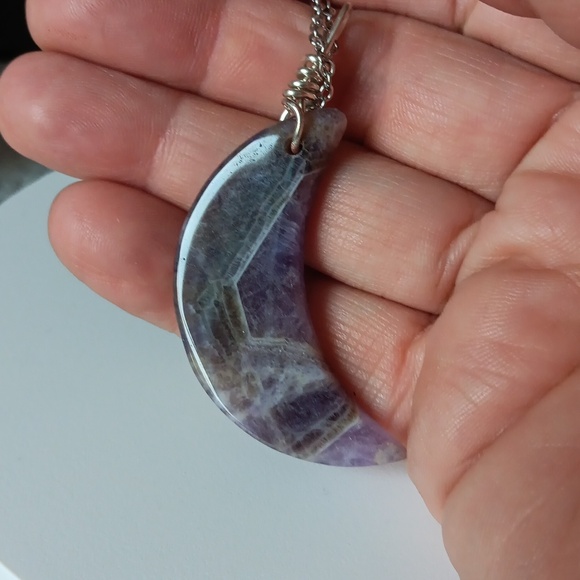 Crescent Moon Amethyst Pendant Necklace - Picture 3 of 4